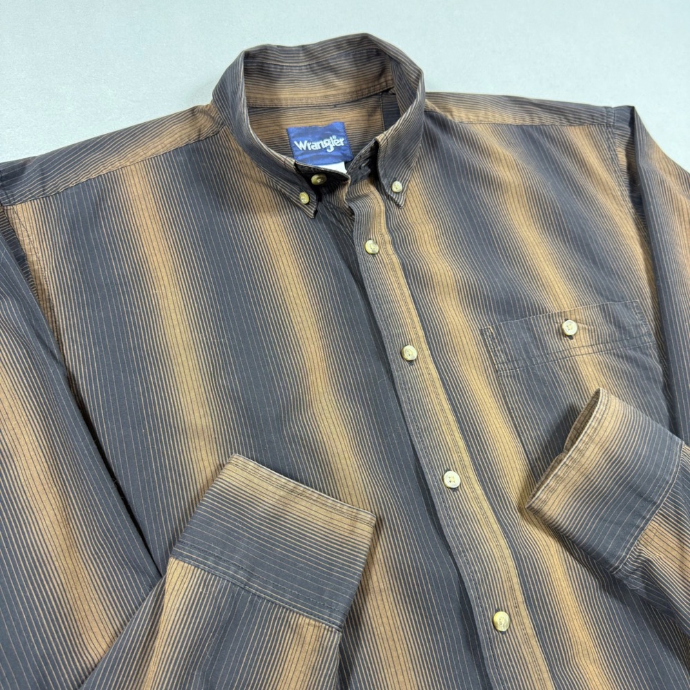 Wrangler Mens Brown Ombre Striped Button Down Shirt Long Sleeve Cotton LT GA GL